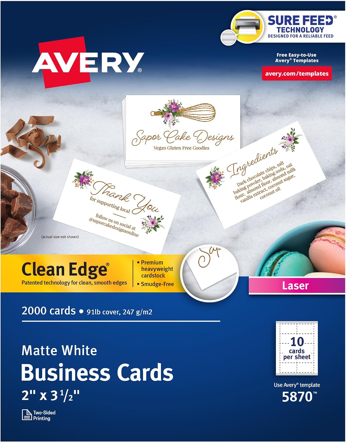avery clean edge business cards, 2" x 3.5", main product view