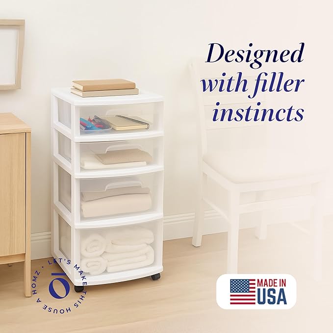 HOMZ Drawer Tower, 4-Tier Clear Plastic Storage Organizer Cart, and Classroom - Image 4