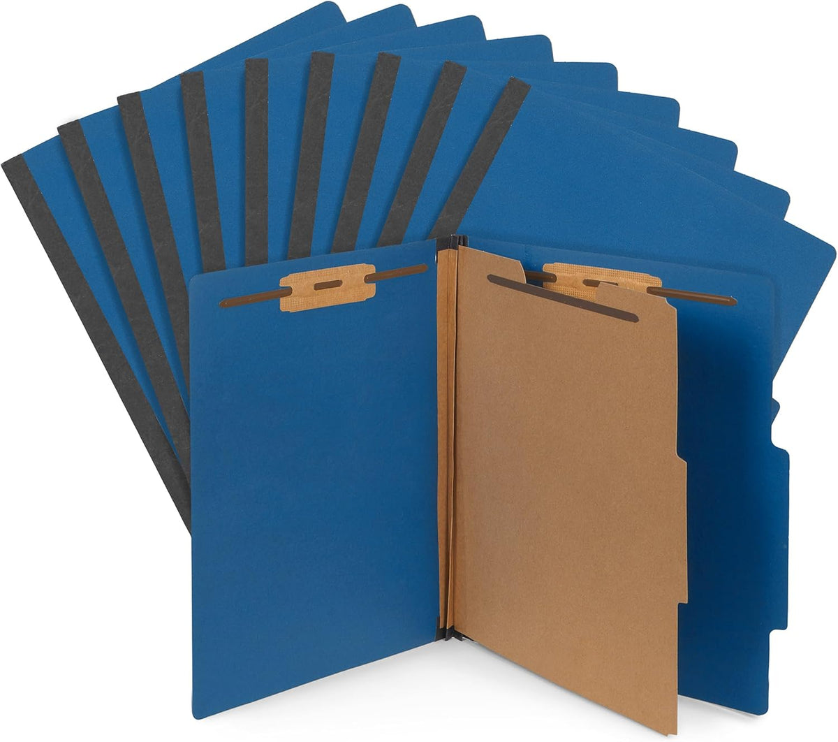 Blue Summit Supplies 10 Dark Blue Classification Folders, 1 Divider, Letter | Heavy duty 25pt dark blue pressboard, 1 divider, 2 in expansion, 2 prong, medical files and office reports