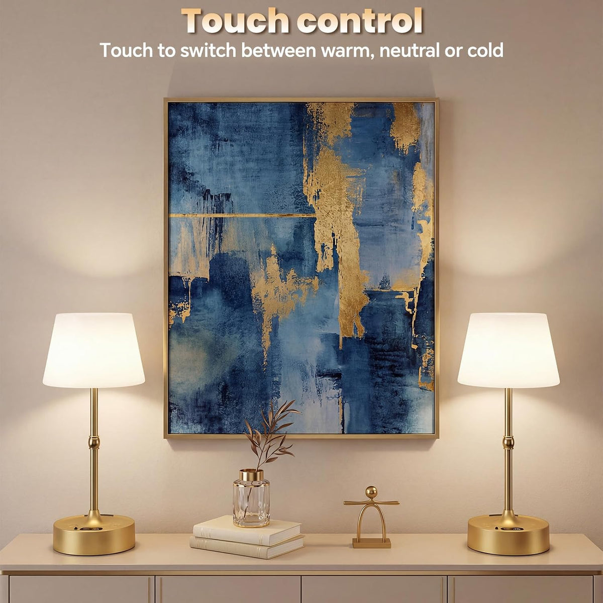 Rechargeable Cordless Table Lamp with Touch Control Stepless Dimming