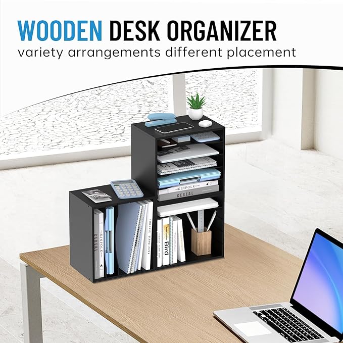 SHARKWOODS 5-Tier Wood Desk Organizer, Paper Tray Organizer - Image 2