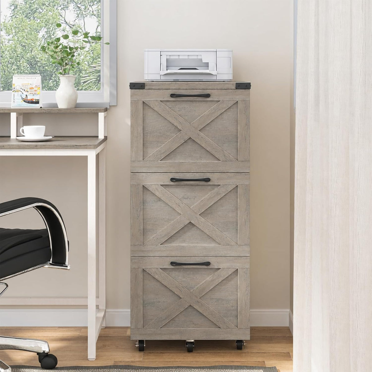 3 drawers tall farmhouse file cabinet with wheels, view 9