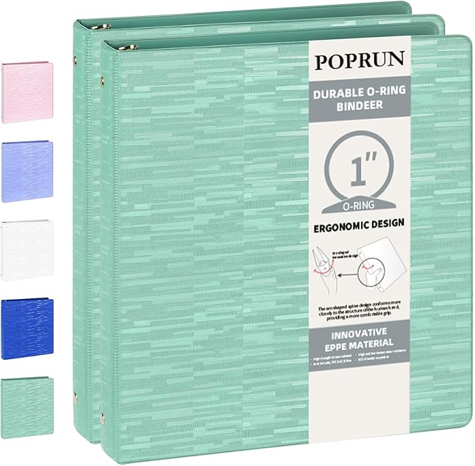 POPRUN 3 Ring Binder 1 Inch, Holds 175 Sheets of 8.5 x 11 Paper, Extra Durable by POPRUN