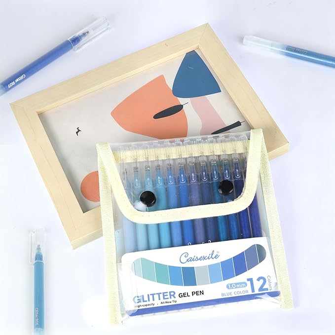 CAISEXILE 12 Blue Glitter Gel Pens Set, 1.0 mm Fine Point - Image 7
