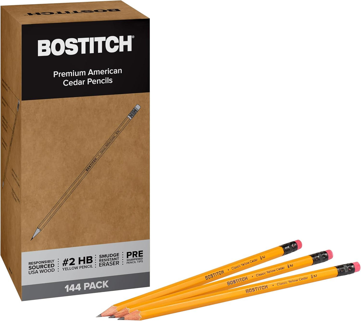 Bostitch Office Premium #2 Pencils, American Cedar Wood, Pre-Sharpened