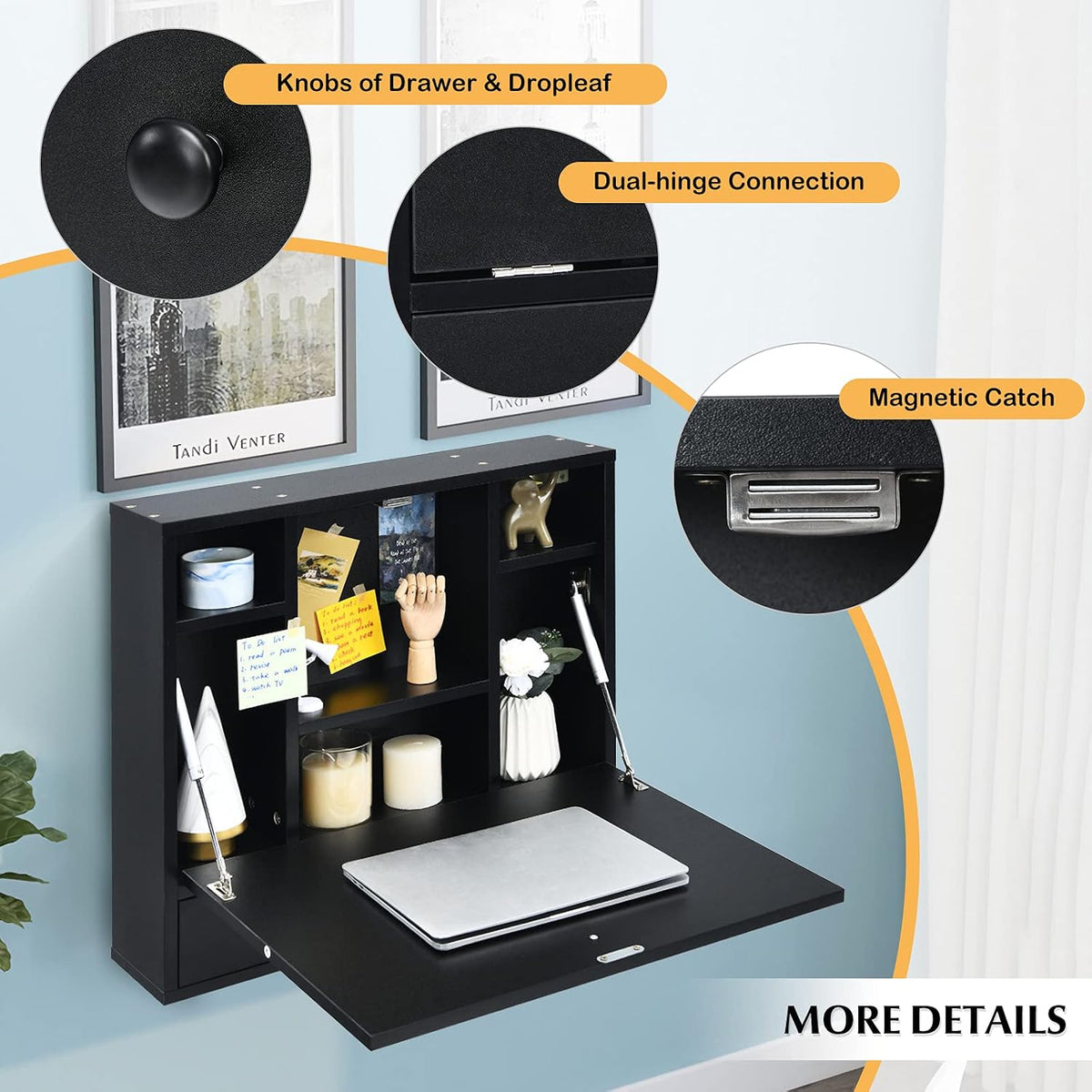COSTWAY Wall-Mounted Computer Desk, Floating Desk with Storage Drawer & S...