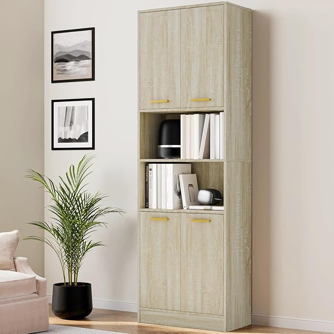 Cozy Castle Kitchen Pantry Cabinet, 4 Doors Open Countertop Utility Hutch by CozyCastle