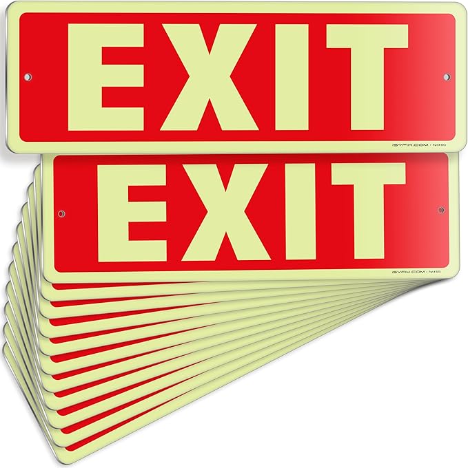 iSYFIX Exit Glow in the Dark Sign Aluminum – 12 Pack 12x4 Inch – by iSYFIXPREMIUMSIGNS