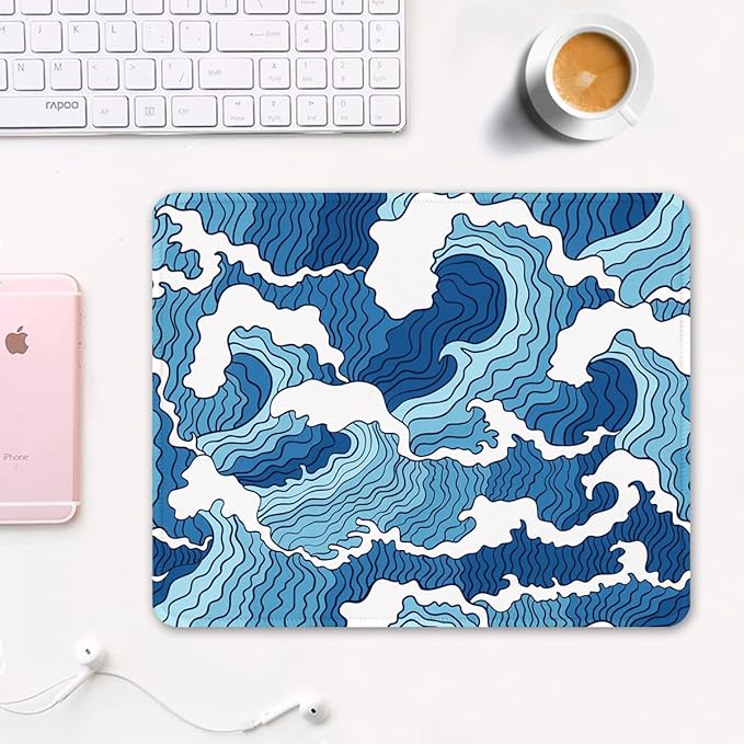 Auhoahsil Mouse Pad, 12 x 10 in Japanese Style Wave Computer Mouse Pad - Image 2