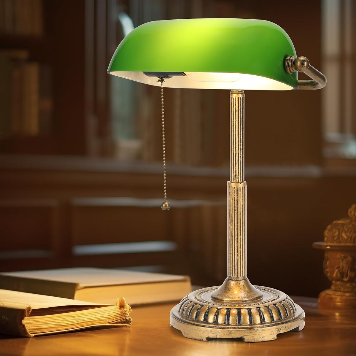 NISSAFORS Bankers Lamp, Green Desk Lamp with Pull Switch, Vintage Table Lamps...