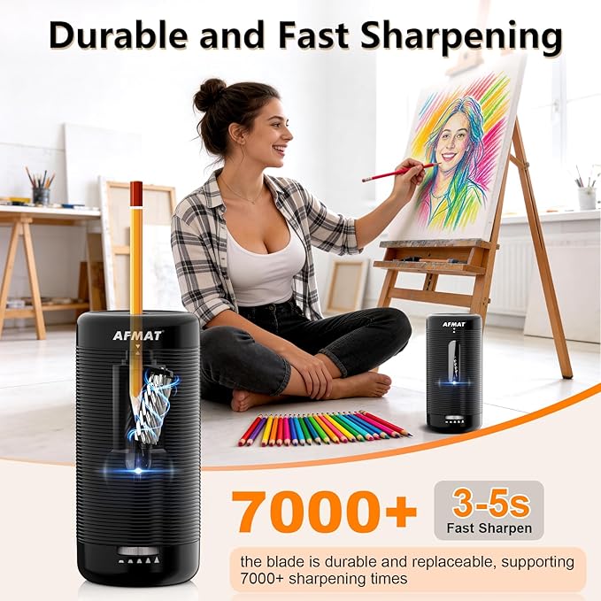 AFMAT Electric Pencil Sharpener, Fully Automatic Pencil Sharpener, Auto in & Out - Image 3