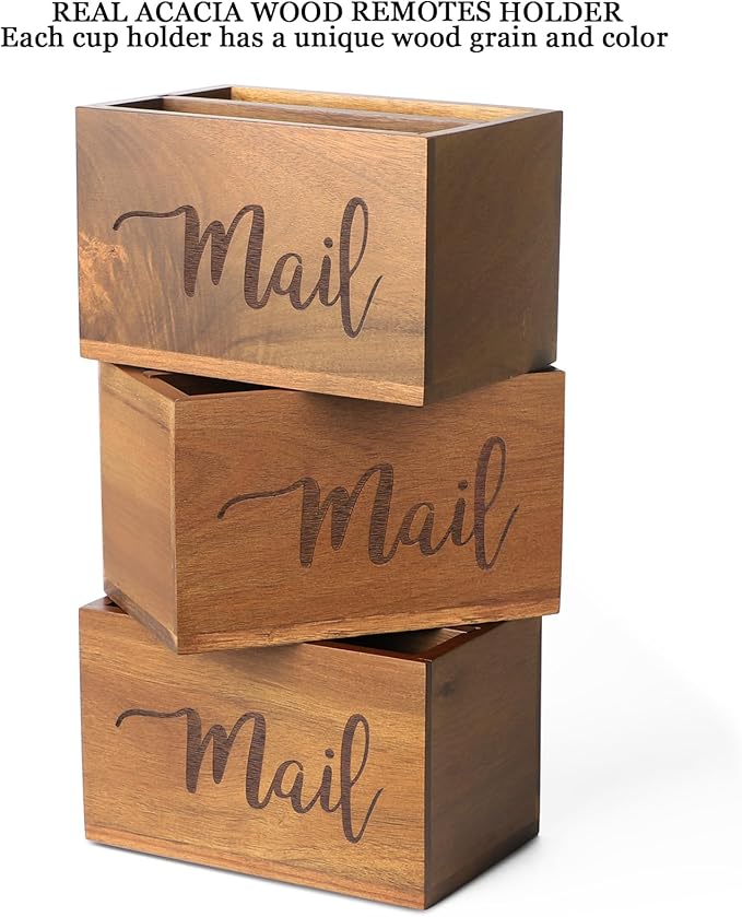 LBEMEY Mail Holder Storage Organizer Box, Acacia Wood Mail Organizer Countertop - Image 6