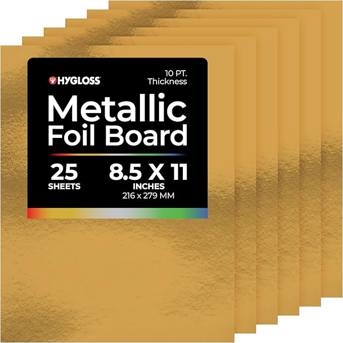 Hygloss Metallic Cardstock Sheets – 25 Shiny Gold Sheets, 8.5” x 11” by HyglossProductsInc