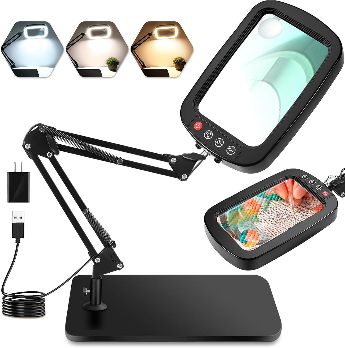30X 10X Large Magnifying Glass with Light and Stand,Desk Lamp Magnifiers