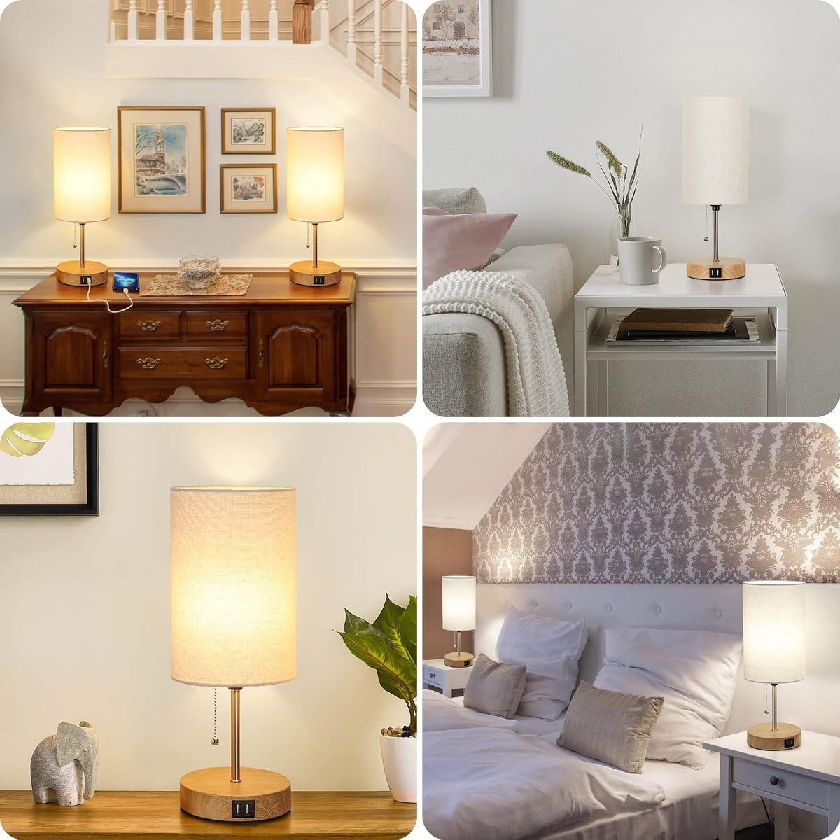Lakumu Set of 2 Table Lamps, Modern Bedside Desk Lamps with Pull Chain