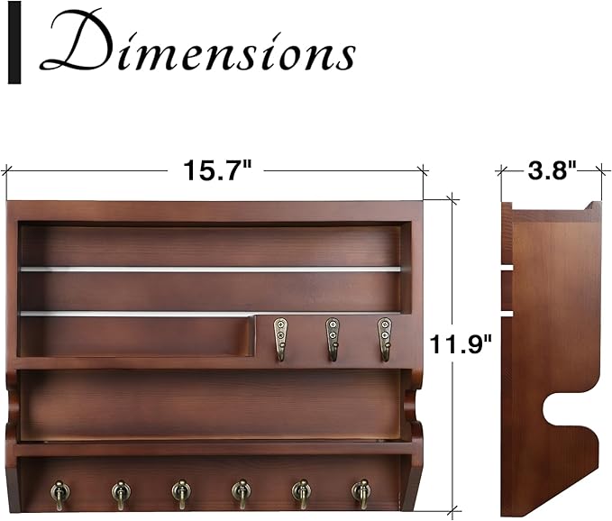 Mutsault Key Holder for Wall, Mail Organizer Wall Mounted, Luxury Walnut - Image 3