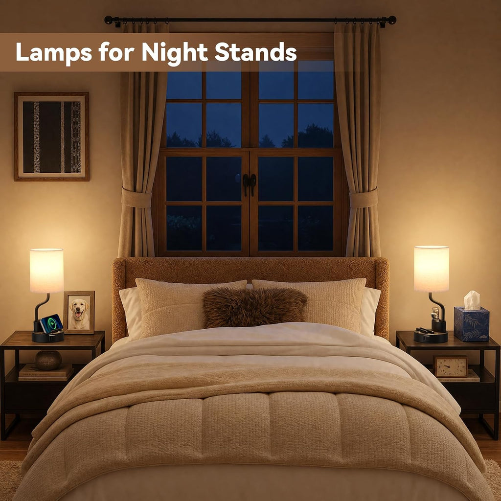 fenmzee bedside lamps for bedroom set of 2, close-up detail