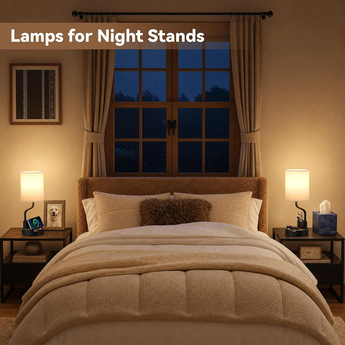 fenmzee bedside lamps for bedroom set of 2, close-up detail