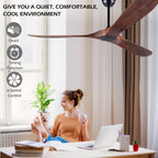 60 inch ceiling fan without light ，wood indoor, side view