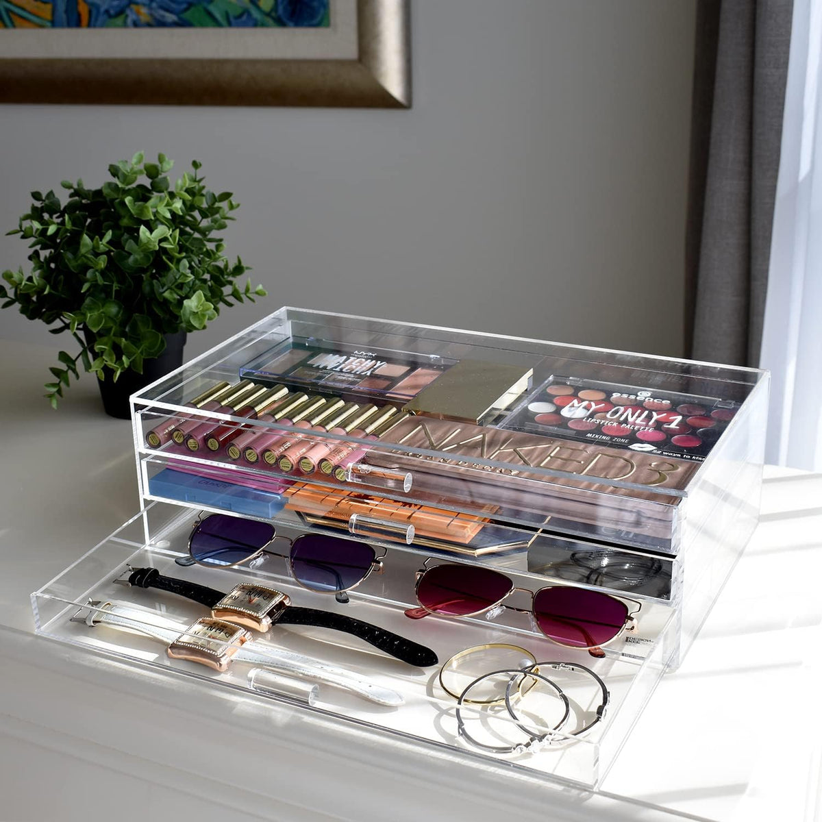 Ikee Design Premium Acrylic Jewelry Organizer,3 Drawers18,24,50 inserts