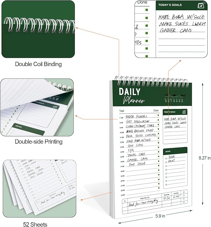 To Do List Notebook Daily Planner A5 CheckList Pad 52 Sheets, 5.9" x 8.2" Daily - Image 4
