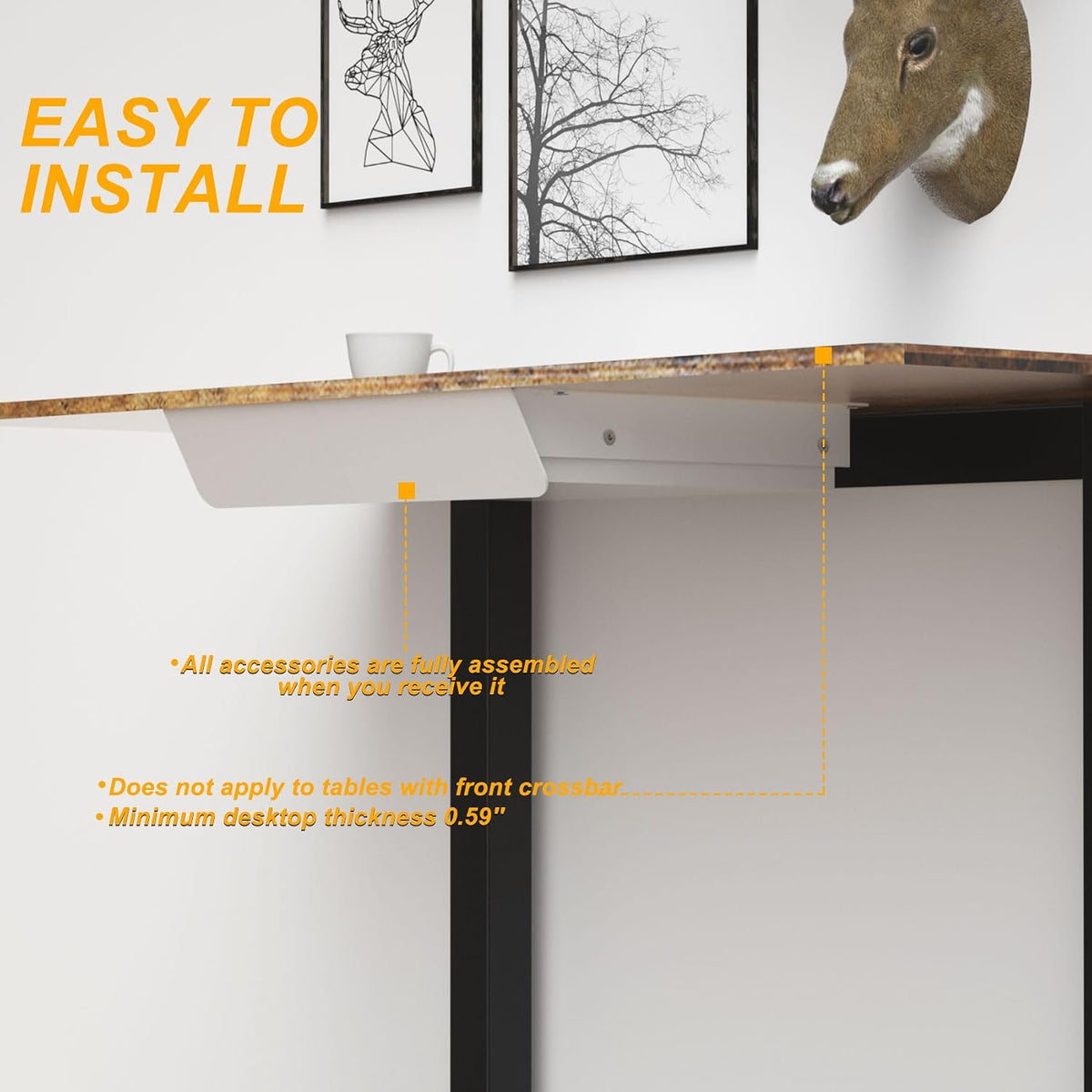 White Under Desk Mounted Sliding Drawer with 60 Degree Tilt Panel to pull out...