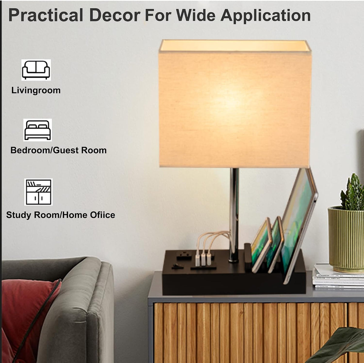 briever usb table lamp, multi-functional desk lamp with showing dimensions
