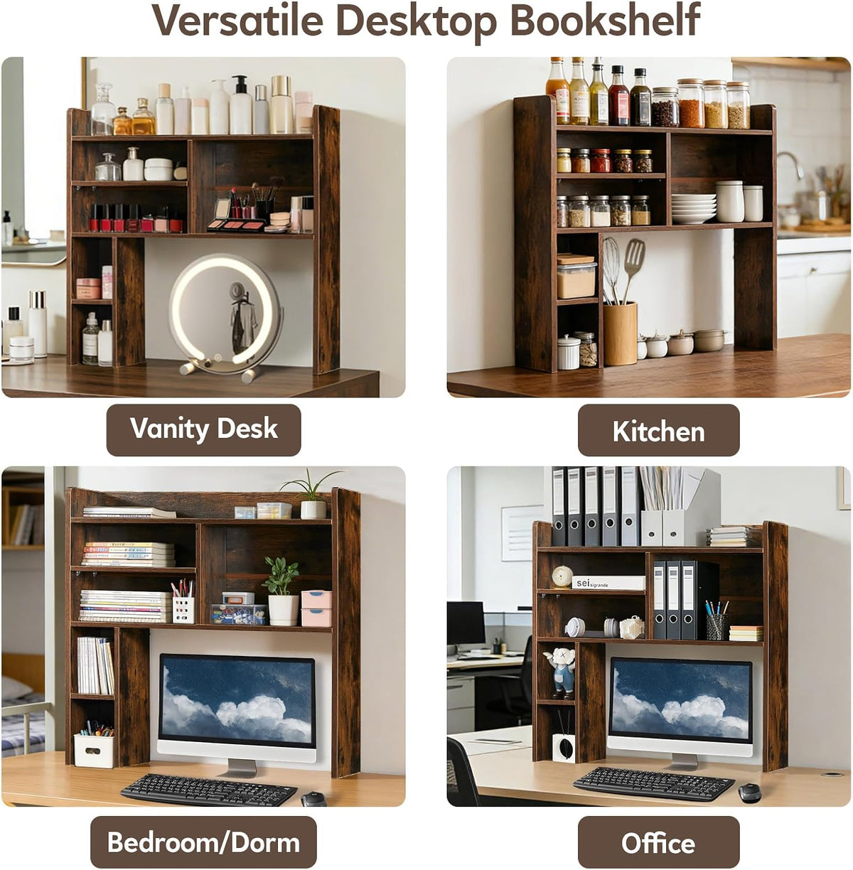 OFCASA Desktop Bookshelf, Countertop Storage Hutch with 7 Shelves for Compute...