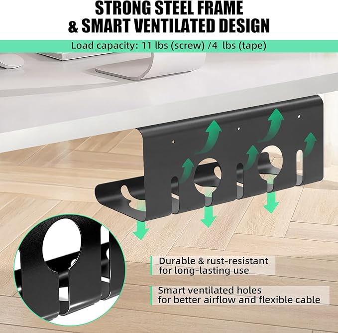 2 Pack Under Desk Cable Management Tray, 16.5" L x 4.7" W x 6.8" H, Wire - Image 3