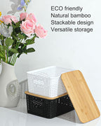 6 Pack Storage Bins with Bamboo Lids, Plastic Storage Baskets and Storage - Image 6