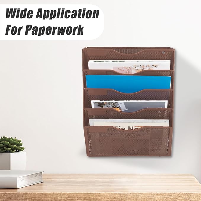 EASEPRES 5 Pocket Mesh Hanging Wall File Organizer, Wall Mounted Mail Paper - Image 6