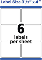 Avery Printable Shipping Labels with Sure Feed, 3-1/3" x 4", White, 600 Blank Mailing Labels for Laser Printers (5164)