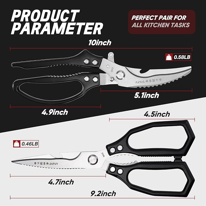 TIVOLI Kitchen Scissors Set Black, Japanese Stainless Steel Kitchen Shears - Image 6