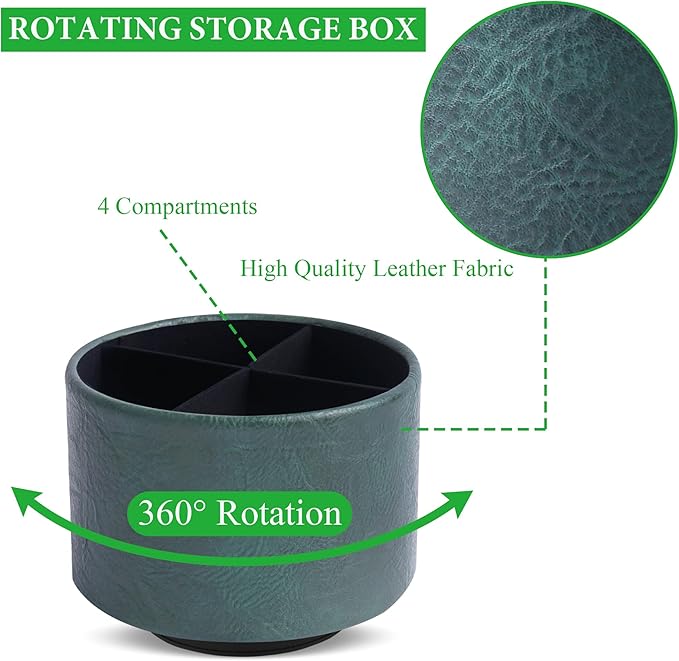 Hennaja Round Leather Art Supply Organizer, Remote Control Holder, 360 Degree - Image 3