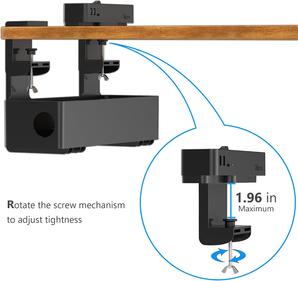 Hiree Under Desk Cable Management Tray with Power Strip, 8 AC Outlets, 2 USB ...