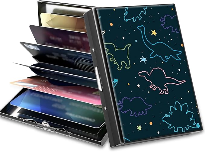 BWEGRHE Slim Credit Card Holder, Fun Dinosaurs RFID Blocking Metal Wallet by BWEGRHE