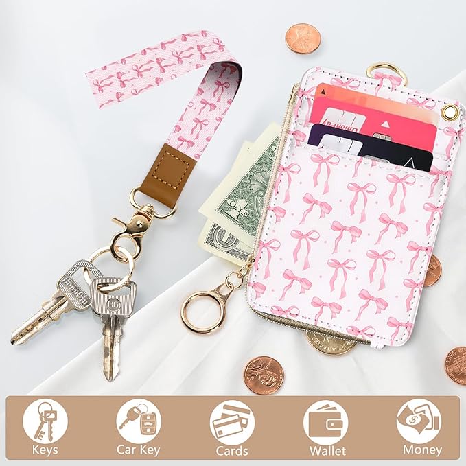 bolimoss Cute Pink Bow Lanyard Wallet, 2-in-1 ID Badge Holder & Leather Credit - Image 4
