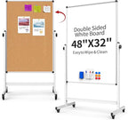Double-Sided Corkboard Whiteboard, 32 x 48 Inches Dry Erase Board on Wheels by UIFER