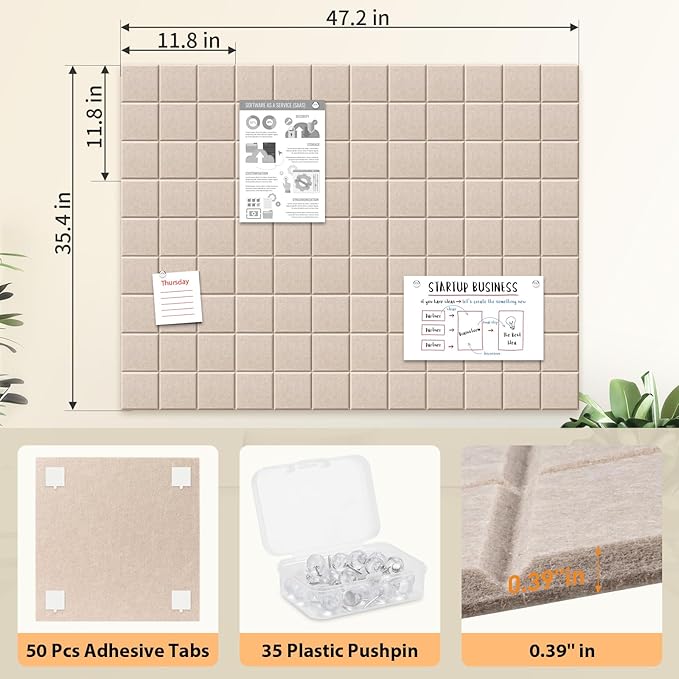 Smarpau Cork Board 48"X36", 12 Pack Nine-Grid Felt Bulletin Boards, Small Pin - Image 2