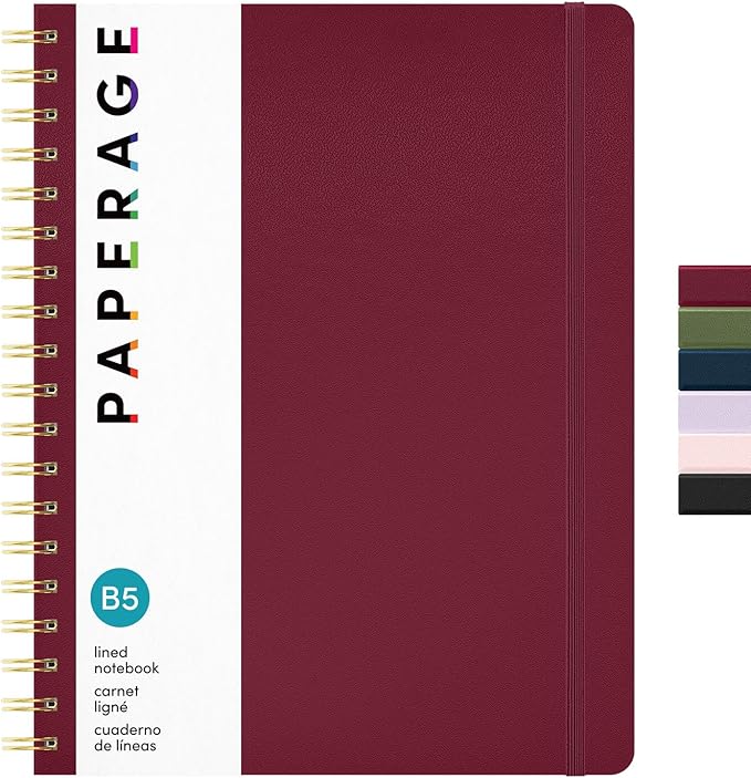 PAPERAGE Lined Spiral Journal Notebook, 160 Pages, Large B5 Hardcover Journal by PAPERAGE