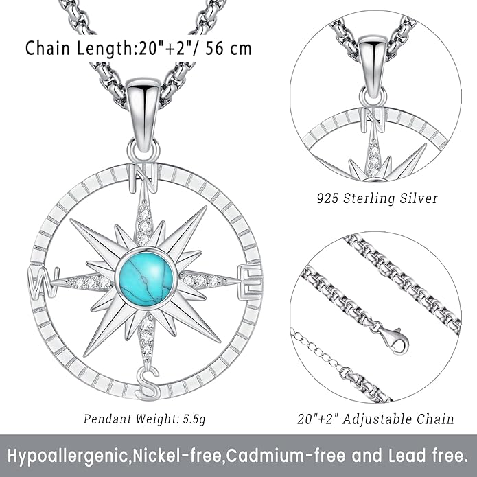 Compass Necklace for Women Men 925 Sterling Silver Pendant Urn Necklaces for - Image 4