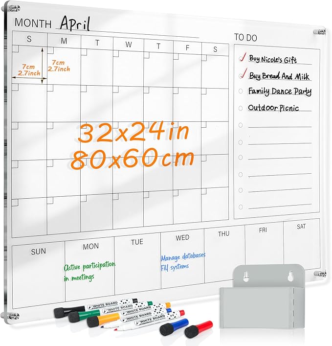 MAKELLO Acrylic Calendar for Wall 32" x 24", Monthly Whiteboard by MAKELLO
