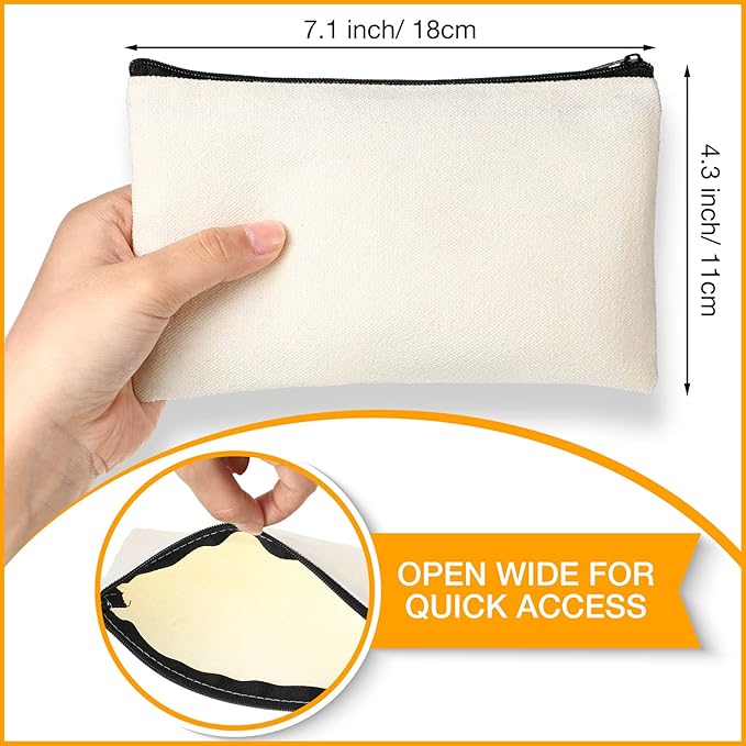 Reginary 80 Pack Canvas Zipper Makeup Bags Bulk Pencil Pouches Blank DIY Craft - Image 2