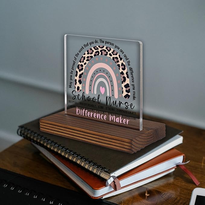 School Nurse Appreciation Gift Desk Sign, Leopard Rainbow Difference Maker - Image 2