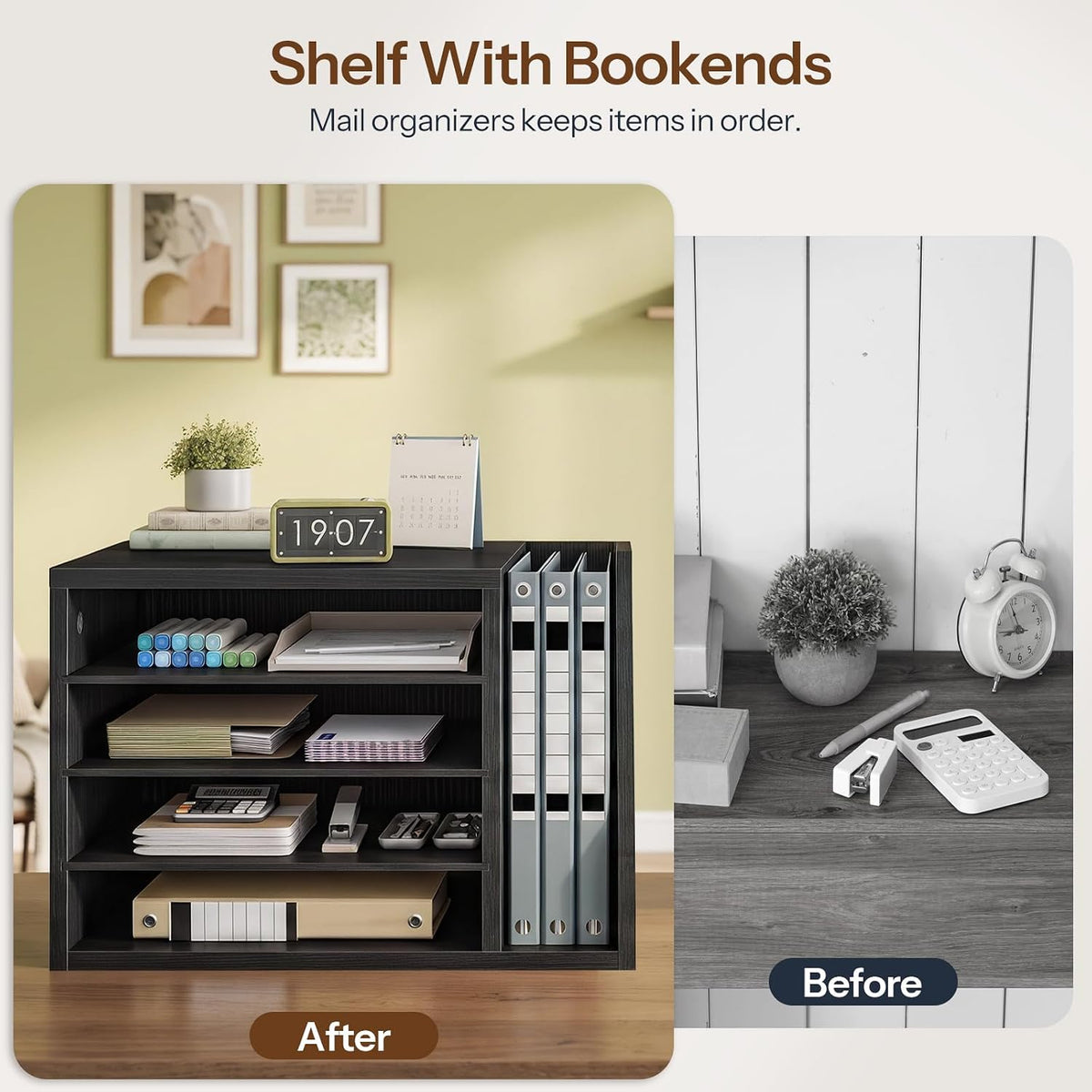 HOOBRO Mail Sorter, Literature Organizer with Adjustable Shelves, Paper Organ...