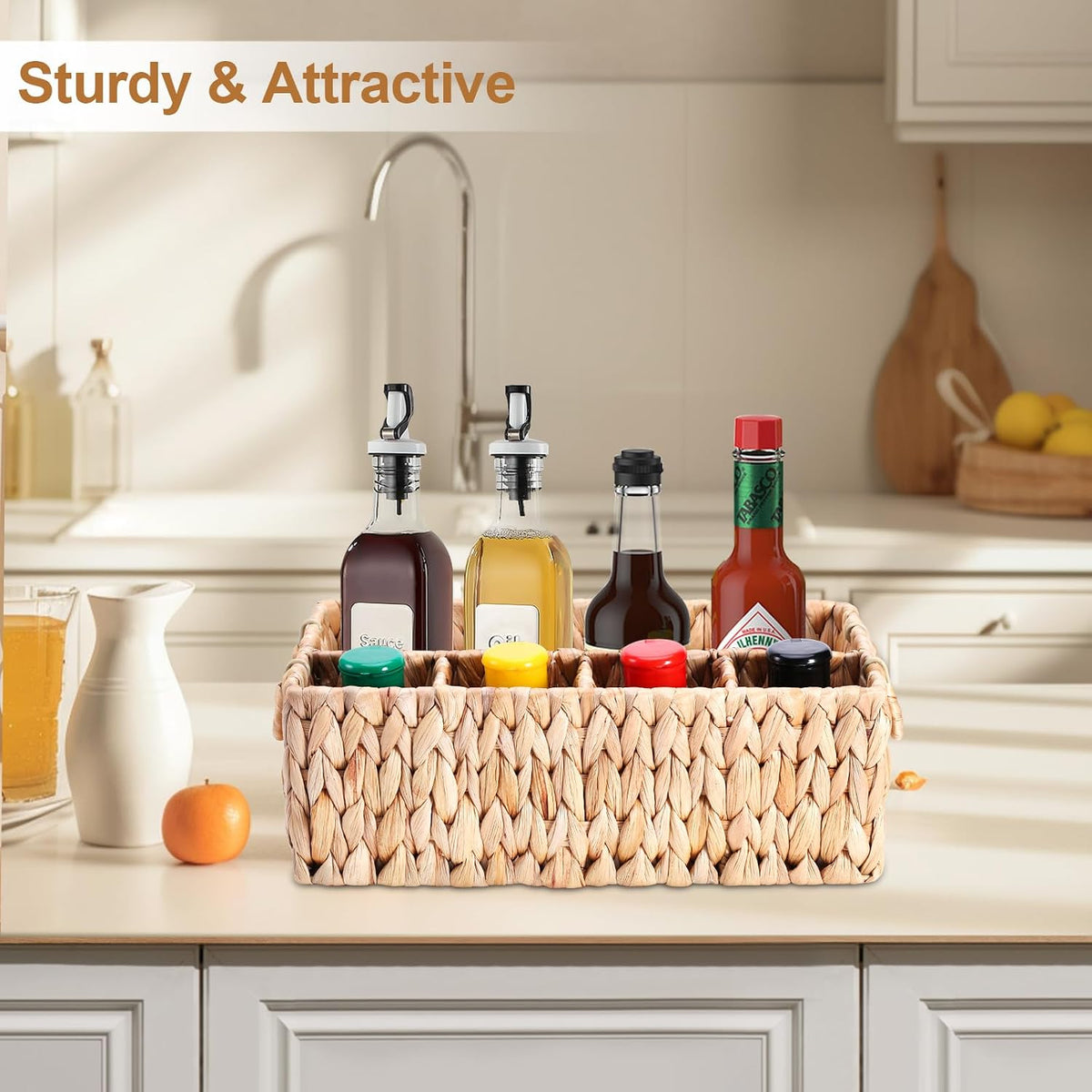Wicker Party Silverware Caddy, Water Hyacinth Plastic Cutlery Utensil Holder,...