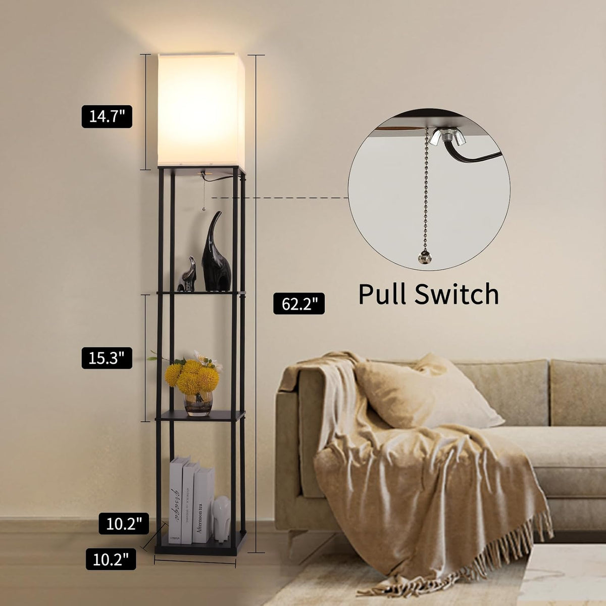 Gupuzm Floor Lamp with Shelves, Modern Square Standing Lamp with 3 Color Temp...