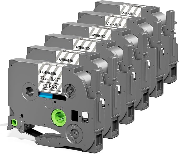 6-Pack Label Maker Tape 12mm 0.47" Clear TZe-131 Replacement by Pillex