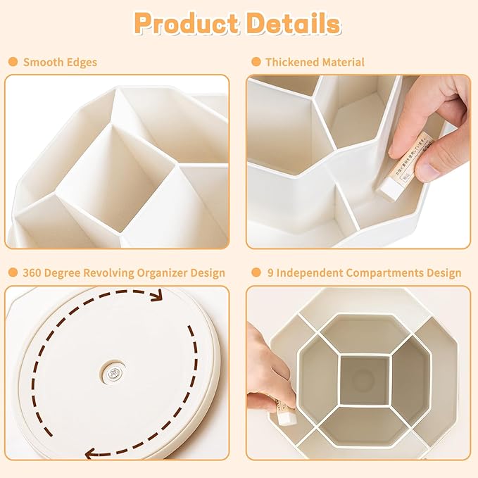Cayxenful Pencil Pen Holder for Desk, 9 Slots 360 Degree Rotating Desk - Image 4