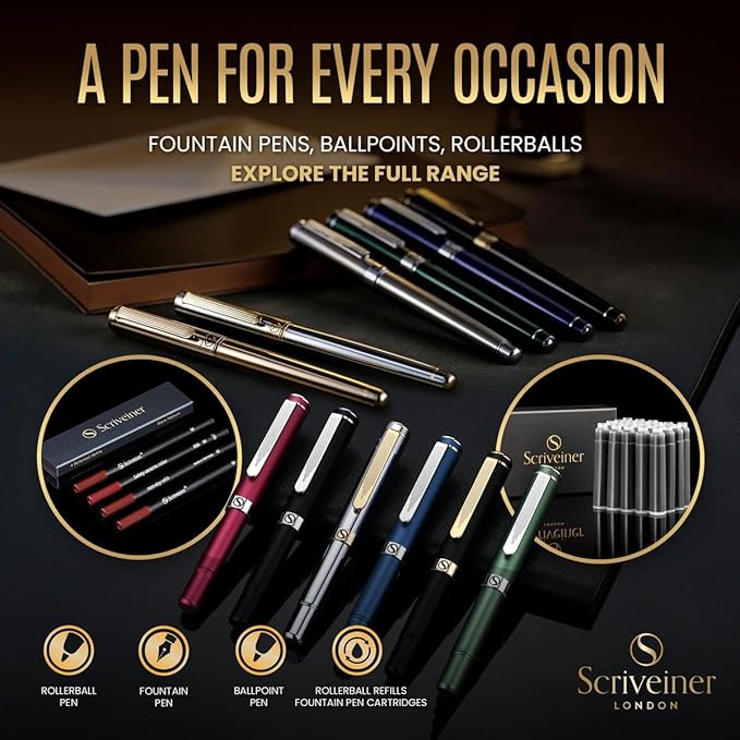 Scriveiner Luxury EDC Fountain Pen, Stunning Silver Chrome Luxury Pen, Real - Image 7